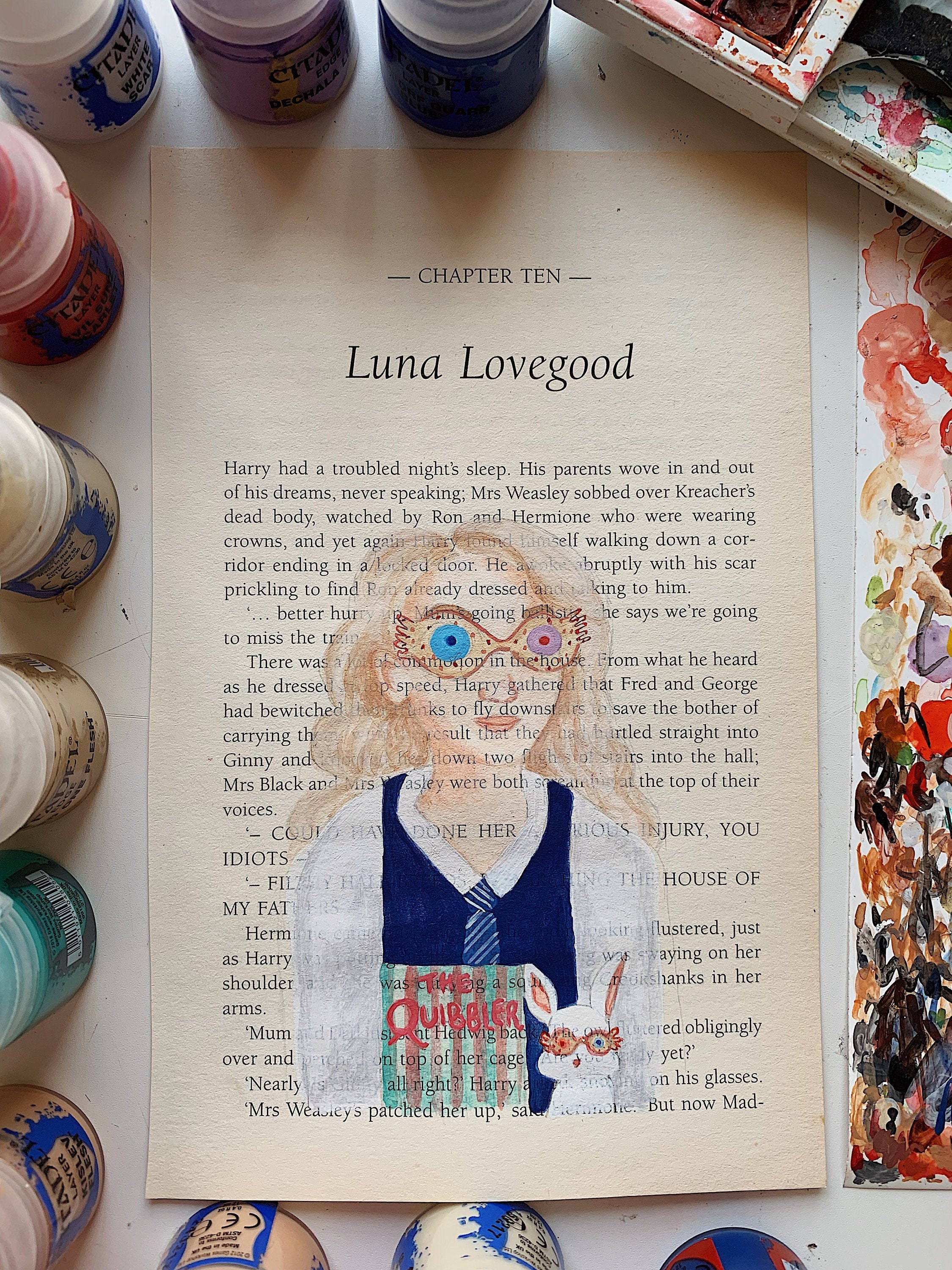 Luna Lovegood HP Inspired Book Page Painting PRINT