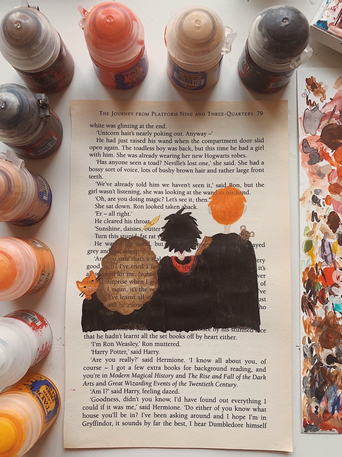 The Golden Trio HP Inspired Book Page Painting PRINT