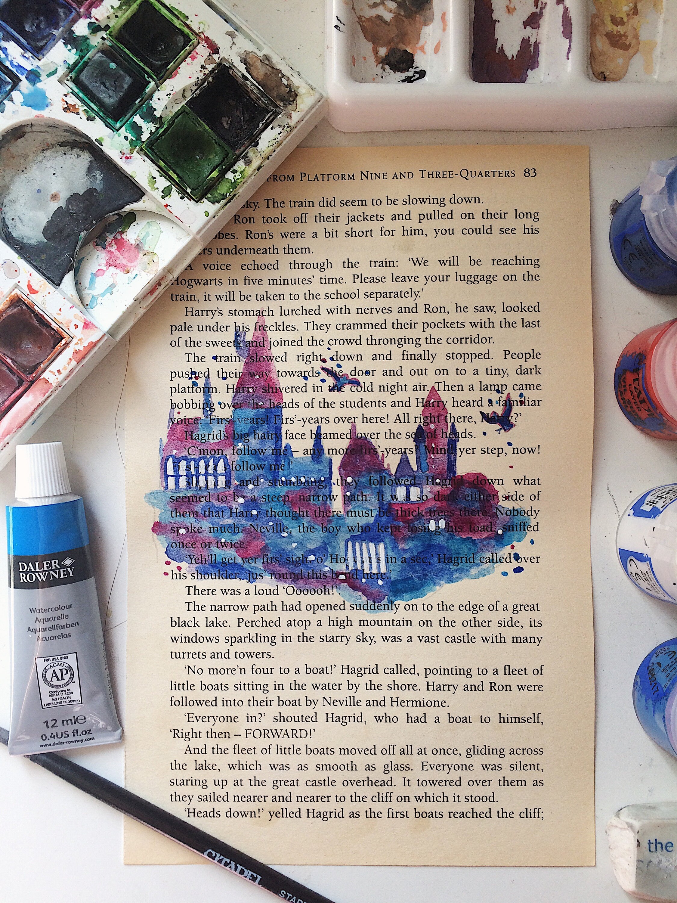 Hogwarts Watercolour Harry Potter Inspired Book Page Painting PRINT