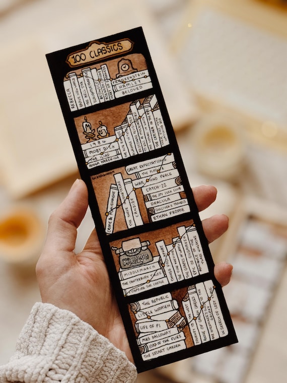 100 Classics Reading List Bookmark! - Classic Literature Bookshelf Tracker Bookmark