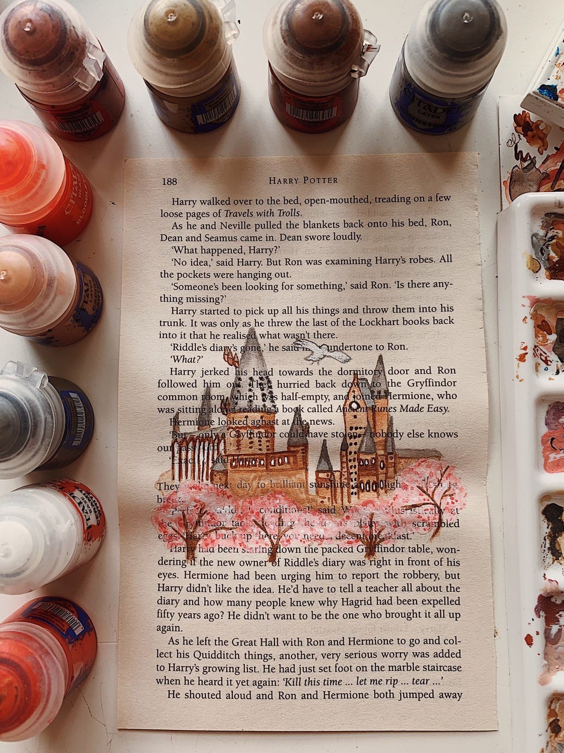 Hogwarts in the Spring Acrylic Inspired Harry Potter Book Page Painti…