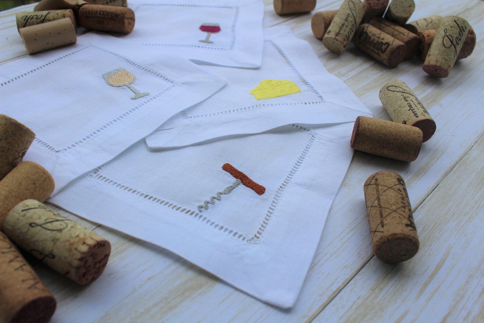 Embroidered Wine and Cheese Napkins Linen Cocktail Napkins Etsy