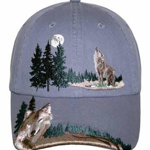 Embroidered Wolf Ball Cap: Wildlife Scene, Chino Twill