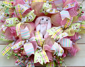 Spring Wreath; Easter Decor; Bunny Wreath; Mesh Spring Wreath