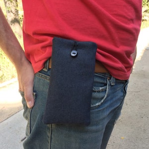 Étui Centuire pour iPhone Samsung Huawei Téléphone Portable Universel Pochette Jeans Bleu Foncé