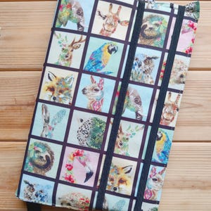 Funda cubierta ajustable de tela / Protector de libros ajustable / Funda libro ajustable con marcapáginas / Tela animales