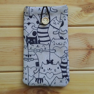 iPhone Xs / Xs Max / Xr / 12 / 8 / X / 7 / 7 Plus /Se/ 6/ 6 Plus / 5 Funda Móvil Tela Gatos y Vaquero Botón bild 2