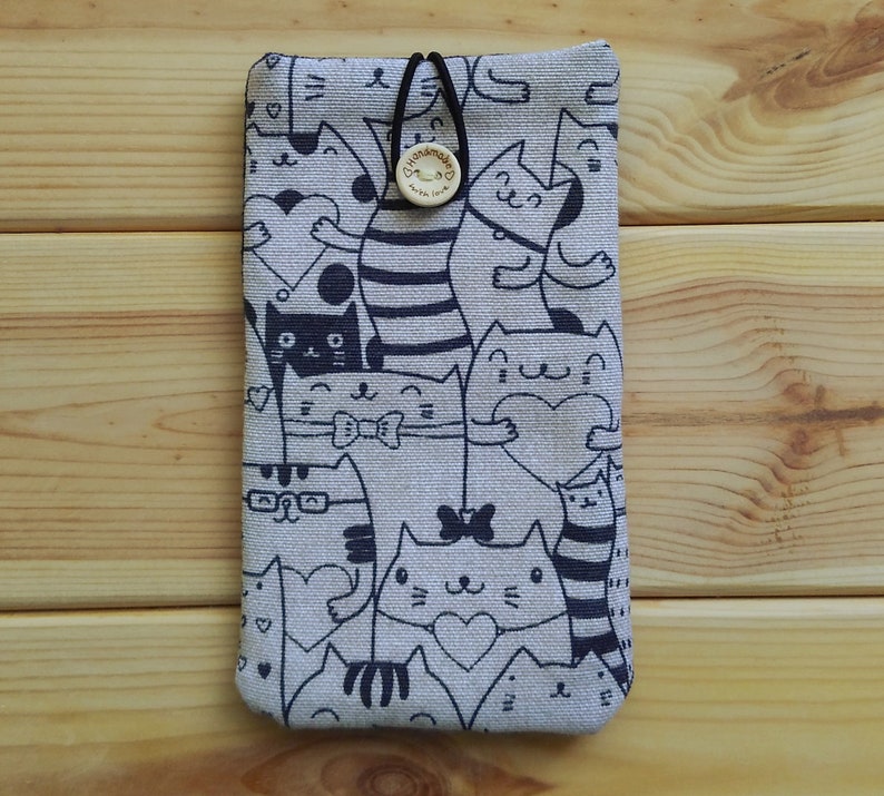 iPhone Xs / Xs Max / Xr / 12 / 8 / X / 7 / 7 Plus /Se/ 6/ 6 Plus / 5 Funda Móvil Tela Gatos y Vaquero Botón bild 2