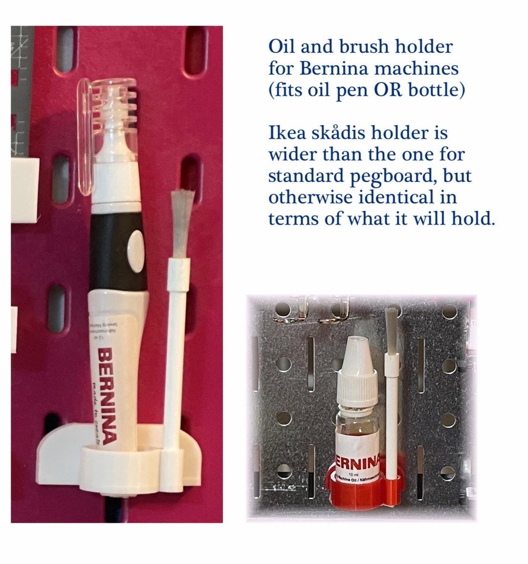 Bernina Oil and Brush Holder oil Pen or Oil Bottle Attach to Pegboard