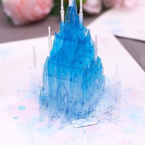 3D laser greeting card of ice castle/ Frosen shining crystal effect