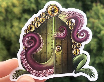 Tentacle Monster Door Sticker, Vinyl Die Cut Sticker, Decal, Matte Finish, Illustration, Fairy Door, Monstercore