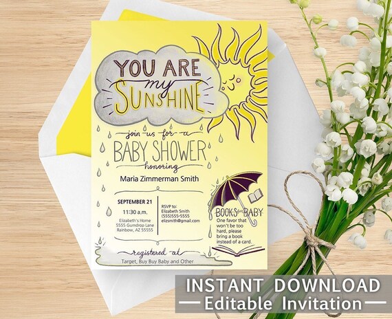 You Are My Sunshine Baby Shower Invitation D160