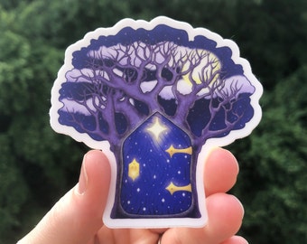 Tree and Stars Door Sticker, Vinyl Die Cut, Decal, Matte Finish, Illustration, Stars, Forest Door, Fairy Door, Fairycore