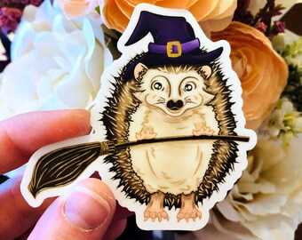 Hedgehog Witch Sticker, Vinyl Die Cut, Matte Finish, Decal, Hedgehog, Hedge Witch, Illustration