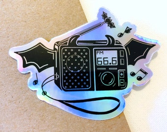 Bat Radio Holographic Sticker, Die Cut Vinyl Decal, Bat, Vampire Aesthetic, Illustration