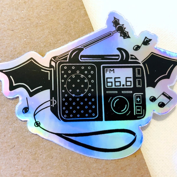 Bat Radio Holographic Sticker, Die Cut Vinyl Decal, Bat, Vampire Aesthetic, Illustration