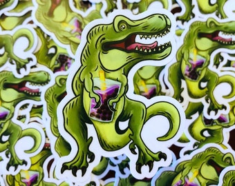 Boba Tea Rex Sticker, Vinyl Die Cut, Matte Finish, Decal, Dinosaur, T-Rex, Bubble Tea, Boba Tea, Sticker