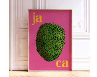 Jackfruit Kitchen Art Print | Minimalist Jackfruit On Pink | Modern Tropical Kitchen Decor | Printable Dining Room Wall Art | Digital Art