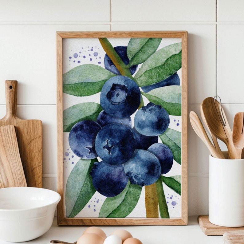 Blueberry Watercolor Art Print: Kitchen Farmhouse Decor (instant ...