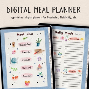 Digital Meal Planner For Goodnotes | Meal Planner Goodnotes Template For iPad | Weekly Meal Planner And Grocery List