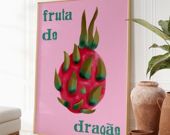 Dragon Fruit Print | Tropical Fruit Printable Art | Aesthetic Kitchen Decor | Minimalist Fruit Poster | Dining Room Decor | Digital Download