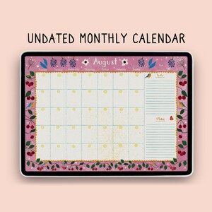 Illustrated Undated Monthly Digital Calendar: Goodnotes Planner (PDF)