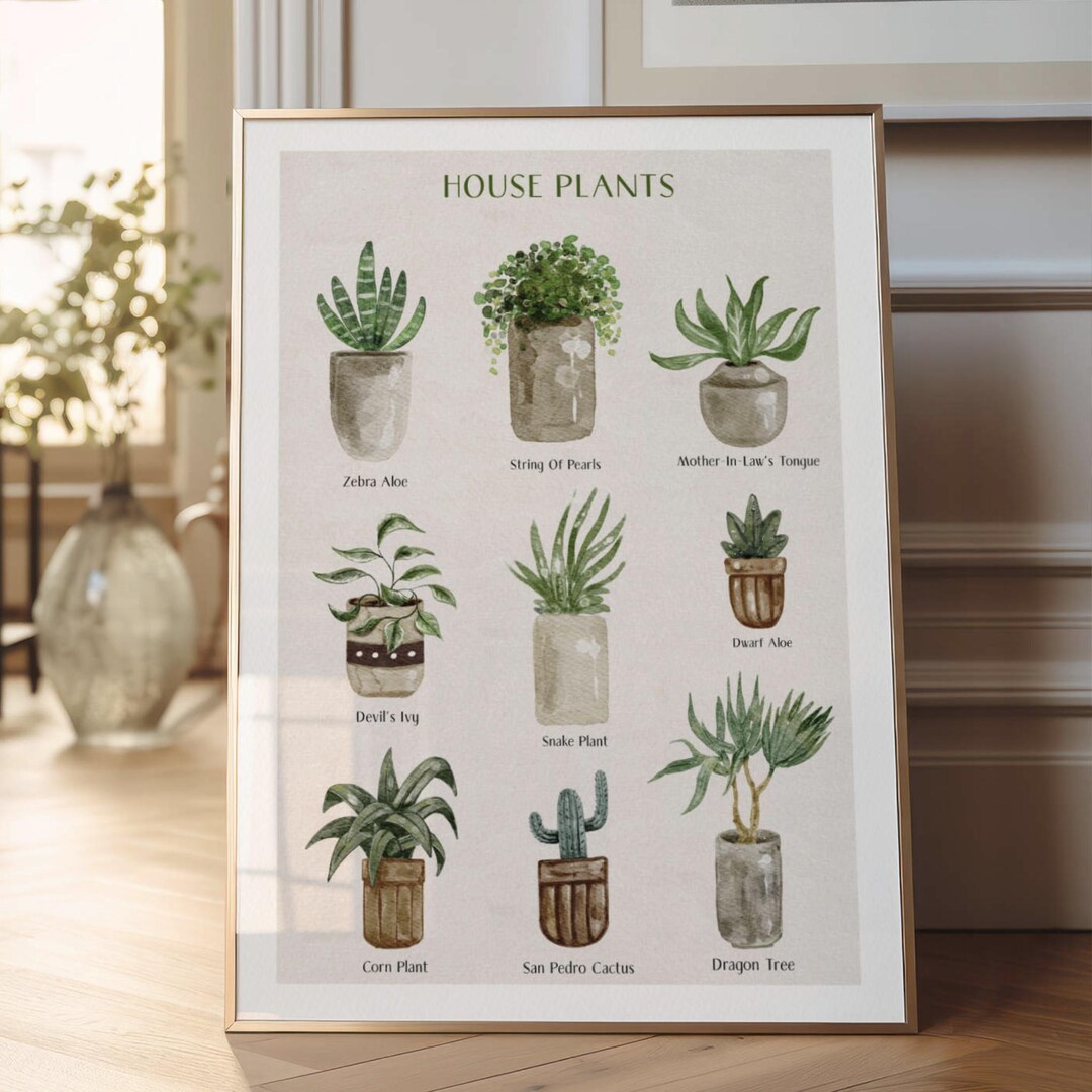 Watercolor Houseplant Printable Art Minimalist Botanical Wall Decor Indoor Plant Illustration ...