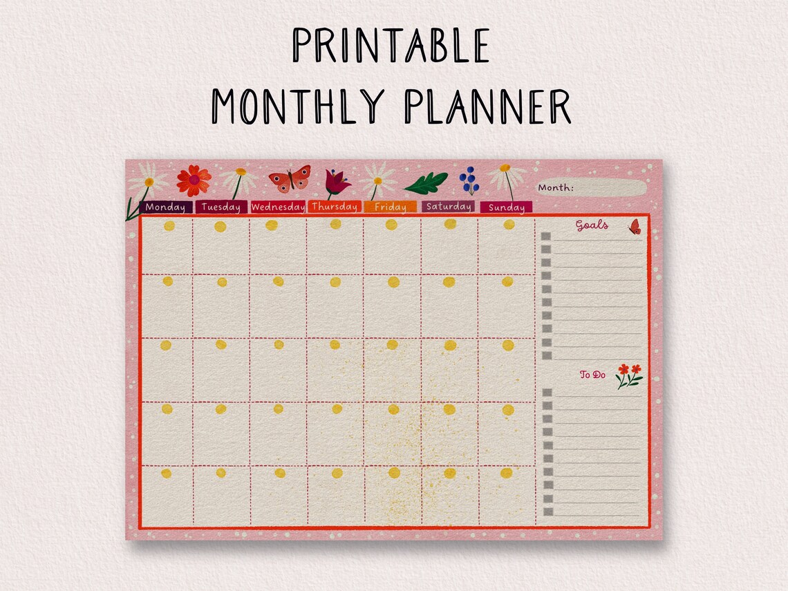 Printable Monthly Planner Sheet | Hand-illustrated Monthly Planner Page ...
