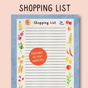 Druckbare Einkaufsliste | Illustrierte Einkaufsliste | Einkaufsliste Vorlage | Lustige digitale Einkaufsliste | Bunte Einkaufsliste
