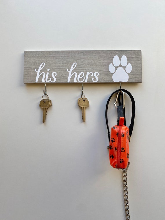 Key holder dog lead holder his hers with paw print. Etsy