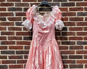 Vintage 70s 4 Loralie pink lace southern belle bo peep dress ball gown