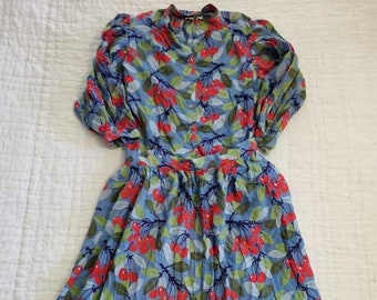 Vintage 80s women's S/M California Campus Casuals Cherry Skirt & Shirt outfit