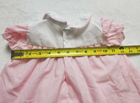 Vintage handmade 3-6 Months infant dress pink str… - image 9