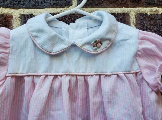 Vintage handmade 3-6 Months infant dress pink str… - image 2