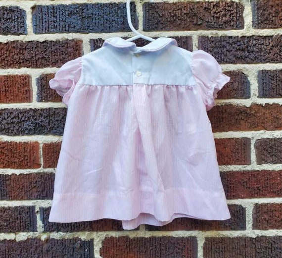 Vintage handmade 3-6 Months infant dress pink str… - image 3