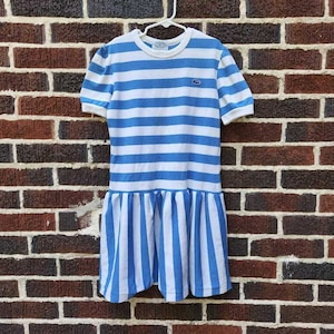 Vintage 80S girl&#39;s L Izod Lacoste striped drop waist gator dress