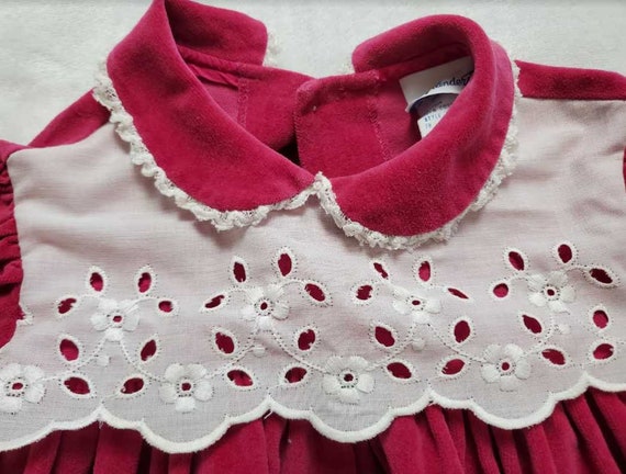 Vintage 70s girl's 6X Polly Flinders red velvet C… - image 6