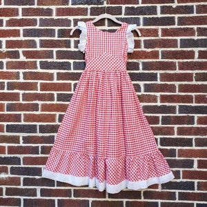 Vintage 70s girl&#39;s 7 Cinderella Stop the Press red checkered dress