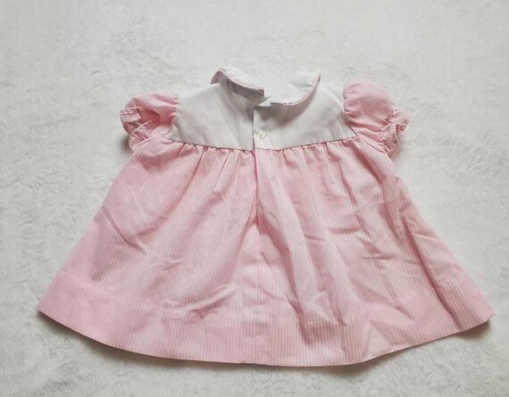 Vintage handmade 3-6 Months infant dress pink str… - image 8