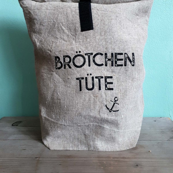 Brötchentüte aus Leinen / wiederverwendbarer Brotbeutel / Brötchentüte aus Stoff mit Aufdruck /  Brot aufbewahren / Leinenbeutel für Brot