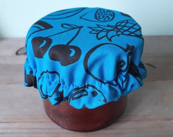 Bowl cover size. S hand printed / cover for bowls / food hood / food cover / zero waste kitchen / plain turquoise fruit