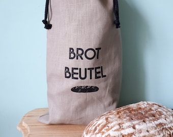 Linnen broodzak / Broodzak met print / Linnen tas voor brood / Herbruikbare broodzak / Zero waste broodrolzak, taupe