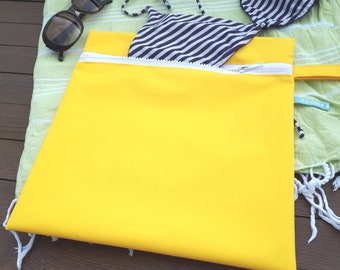 Wet Bag Bikini Tasche für Badesachen / Nasstasche / Bikini Bag wasserdicht / Beutel für nasse Badesachen / gelb weiß