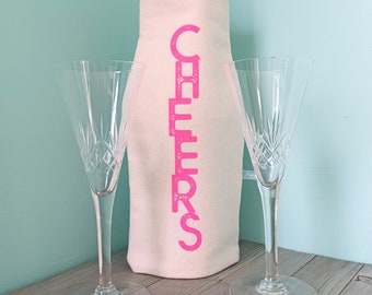 Flaschenkühler für Wein / Cheers Schriftzug  neonpink/ Gartenparty / Flaschenkühler Tisch / Bottler Cooler / Sektkühler / Getränkekühler