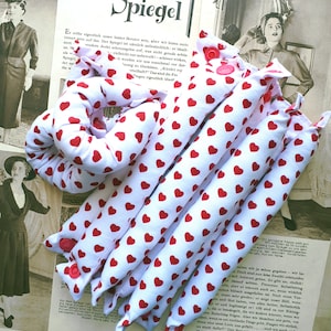 Set of 12 sleep curlers with snap fastener heart pattern heart red white / curlers without heat / curlers for the night / hair curlers