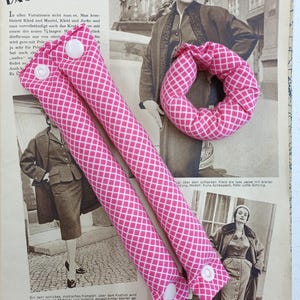 Set of 12 sleep curlers with snap fastener diamond pattern pink retro graphic / curlers without heat / curlers for the night / hair curlers