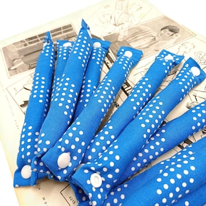 Set of 12 sleep curlers with snap fastener, dotted blue and white / curlers without heat / curlers for the night / hair curlers / curlers