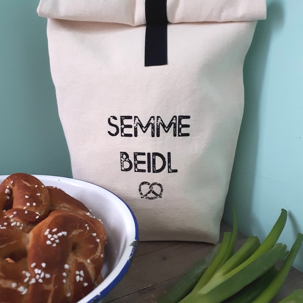 Semmebeidl / Zero Waste Brötchenbeutel / wiederverwendbarer Brotbeutel / Brötchentüte aus Baumwolle / Brötchenbeutel mit Aufdruck