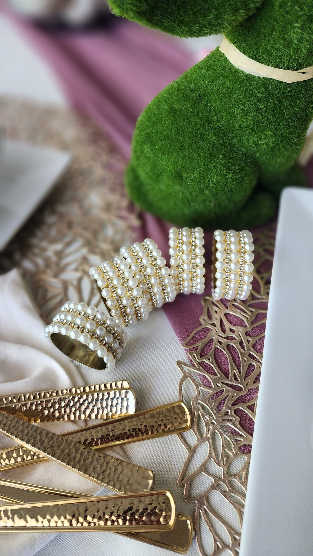 6pcs Ivory and Gold Napkin Rings, Flower Napkin Rings, Wedding Décor