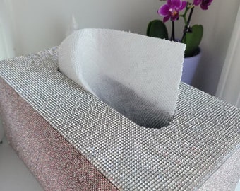 Crystal Glam Tissue Box Cover, Wooden Tissue Dispenser with Latch